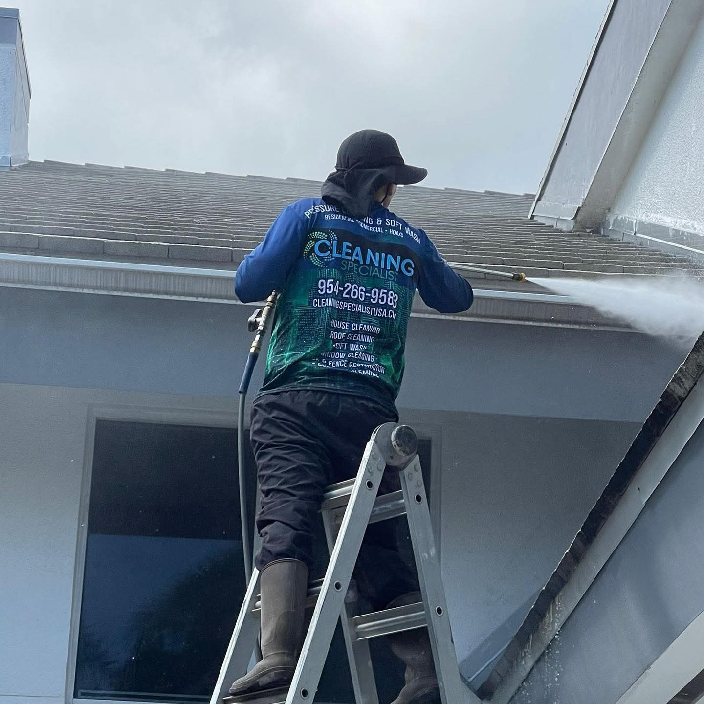 Roof soft-wash cleaning